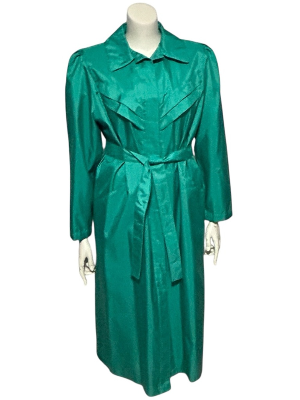 Vintage Women's Trench Coat Green Alorna Shoulder Pads Belted
